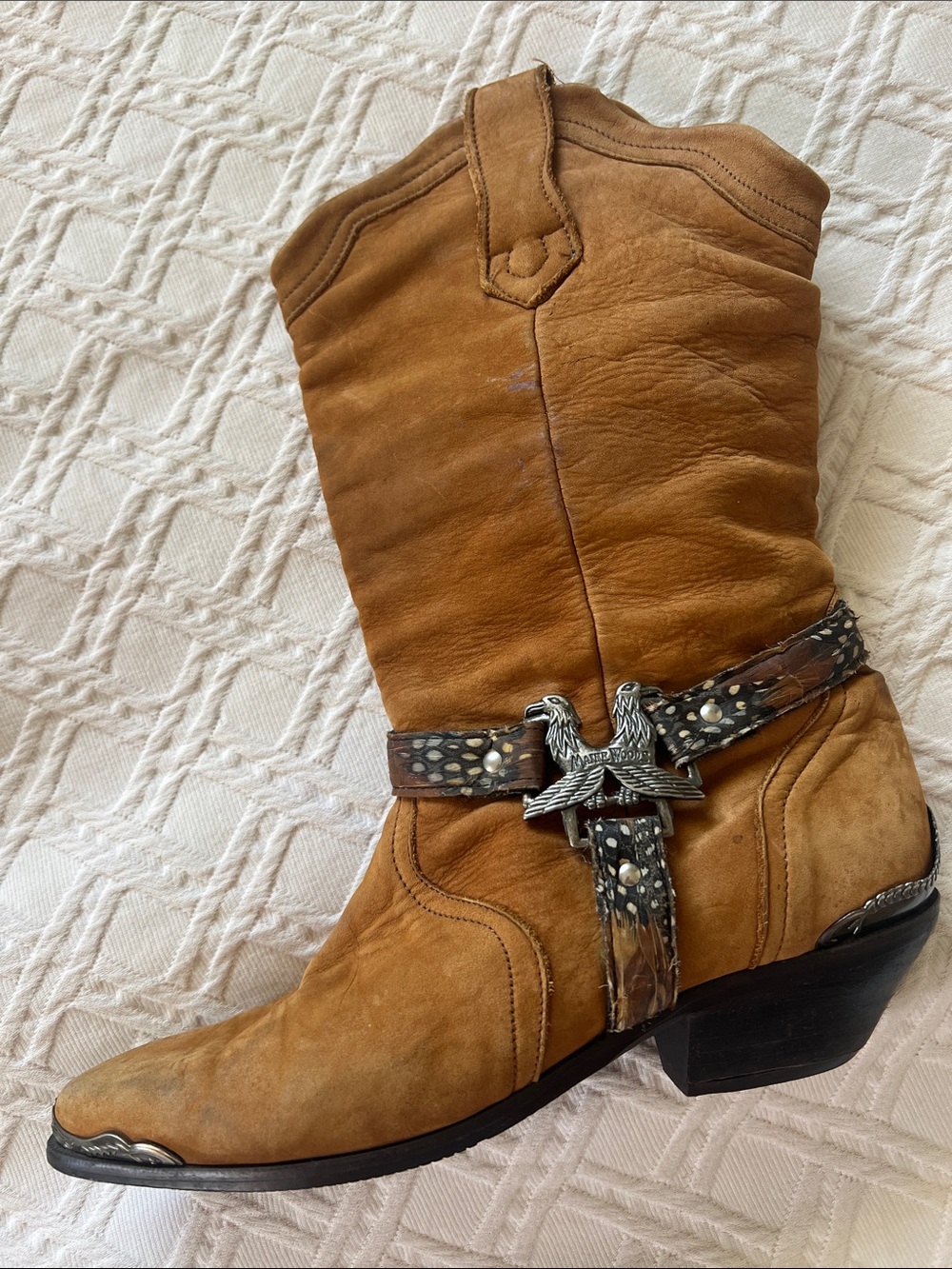 Maine Woods Woman’s Vintage Supple Brown Feather harness Western Boots Size 8
